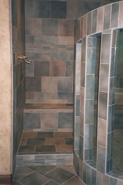 Photo of a fancy tiled shower